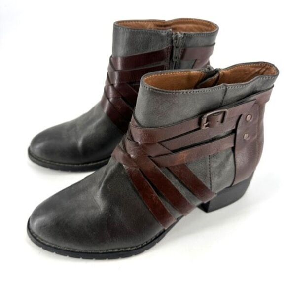 EuroSoft Phoebe Faux Leather Buckle Accent Boot Bootie Size 7 Gray & Brown - Picture 1 of 10